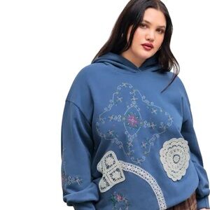 Cider Oversized Hoodie Sz XL Appliquéd Cottagecore Boho Coquette Grandma Chic